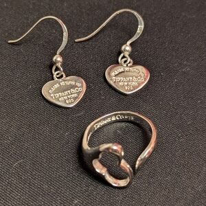 Vtg 925 Silver Open❤️Tiffany&Co By Elsa Peretti Ring (Size 7) + Mini💕Earrings